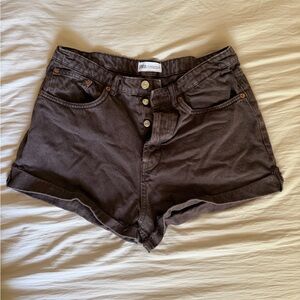 High-Rise Button Fly faded black Denim Shorts